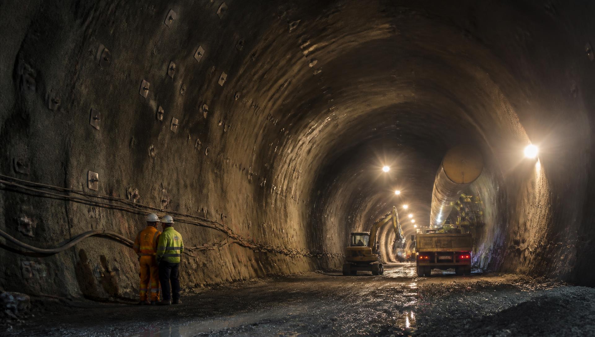 Rock bolted tunnel under construction